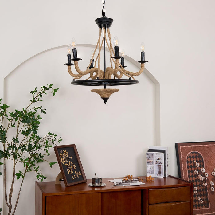 Hemp Rope Industrial Large Wheel Chandelier - DWHOME