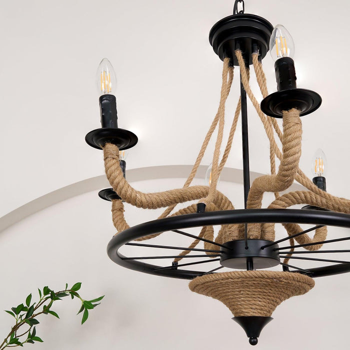 Hemp Rope Industrial Large Wheel Chandelier - DWHOME