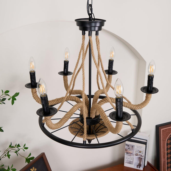 Hemp Rope Industrial Large Wheel Chandelier - DWHOME