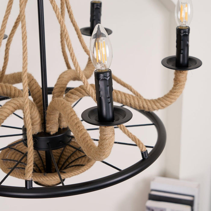 Hemp Rope Industrial Large Wheel Chandelier - DWHOME