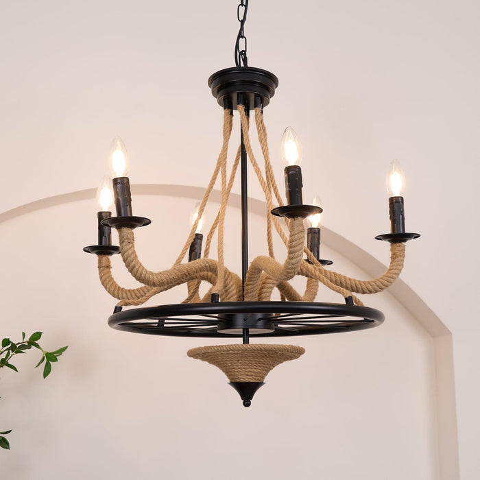 Hemp Rope Industrial Large Wheel Chandelier - DWHOME