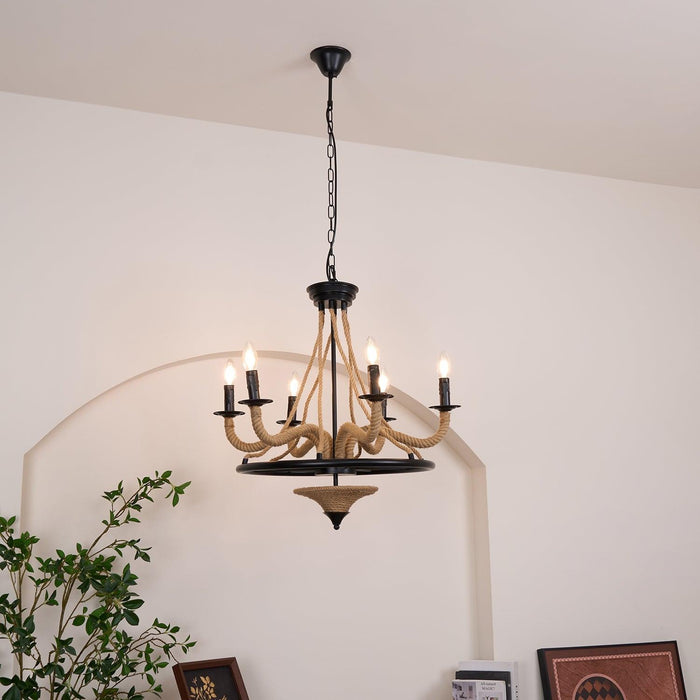 Hemp Rope Industrial Large Wheel Chandelier - DWHOME