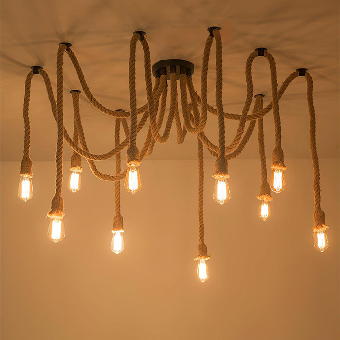 Hemp Rope Scattered Flower Chandelier.