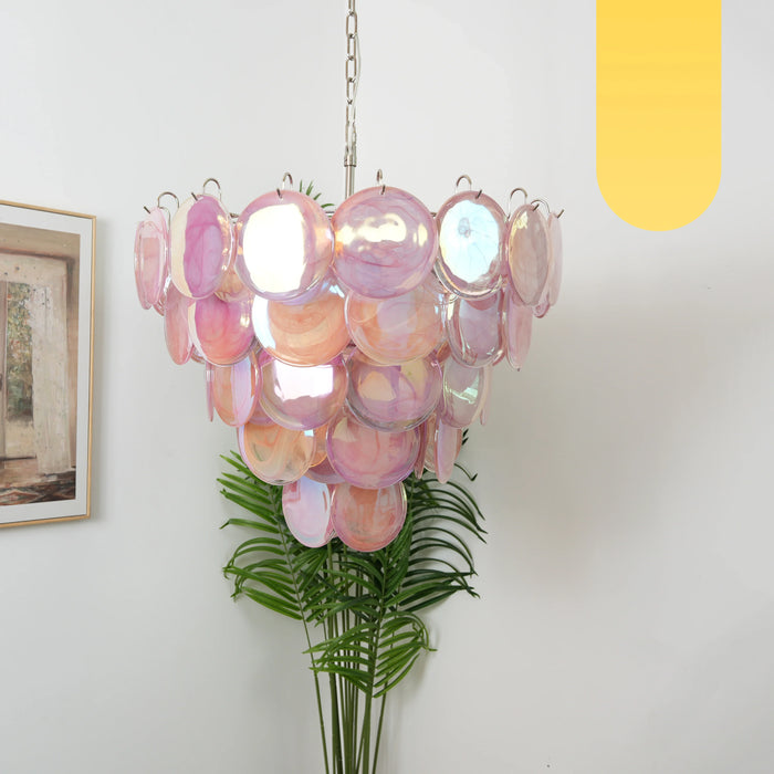 Elegant Pink Murano Disc Chandelier-DWHOME