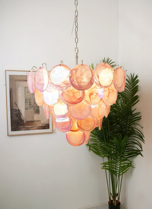 Elegant Pink Murano Disc Chandelier-DWHOME