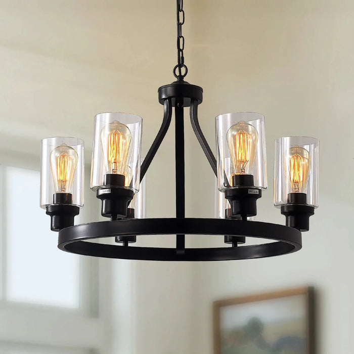 Jeshi 6-Lights Black Iron Wagon Wheel Chandelier.