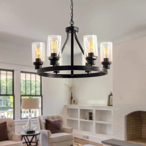 Jeshi 6-Lights Black Iron Wagon Wheel Chandelier.