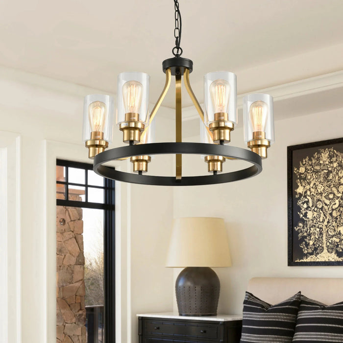 Jeshi 6-Lights Black Iron Wagon Wheel Chandelier.