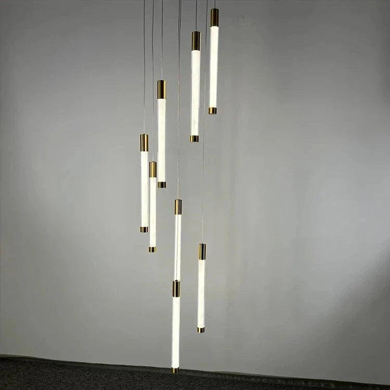 Kate Modern Gold Tube LED Staircase Chandelier-DWHOME