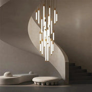 Kate Modern Gold Tube LED Staircase Chandelier-DWHOME