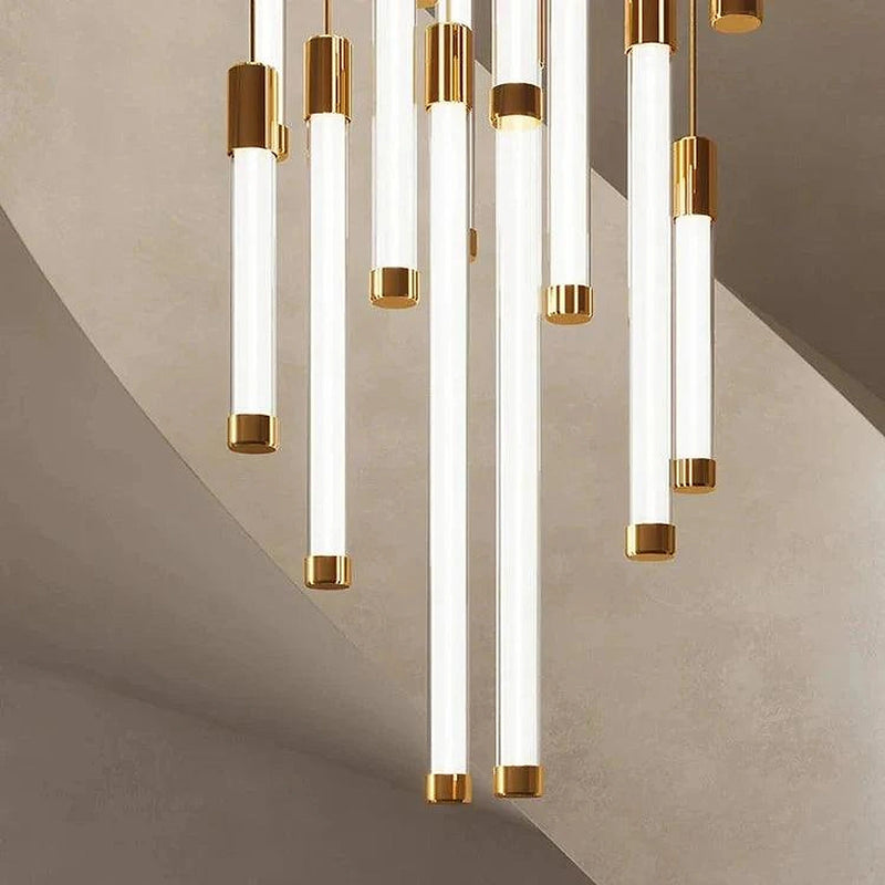 Kate Modern Gold Tube LED Staircase Chandelier-DWHOME