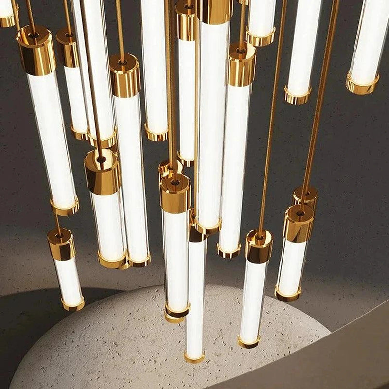 Kate Modern Gold Tube LED Staircase Chandelier-DWHOME