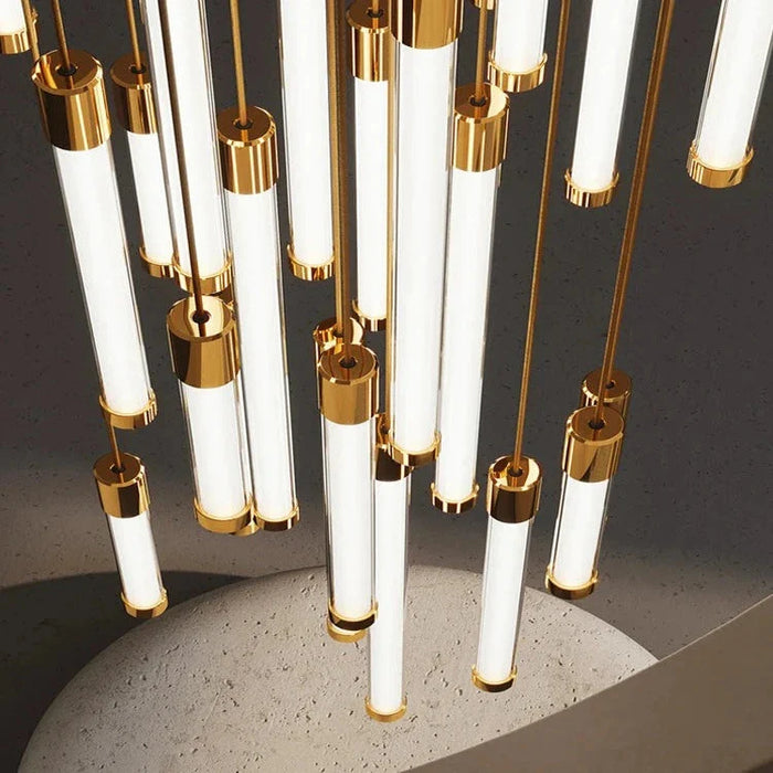 Kate Modern Gold Tube LED Staircase Chandelier.