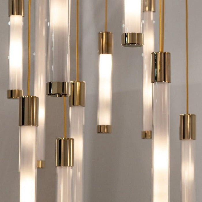 Kate Modern Gold Tube LED Staircase Chandelier.