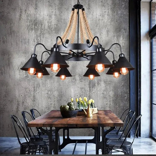 Laura 8 Heads Black Industrial Chandelier.