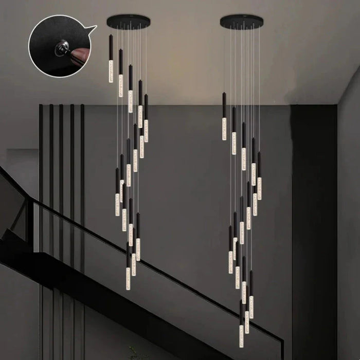 Lum Modern Black Foyer Chandelier For High Ceiling.