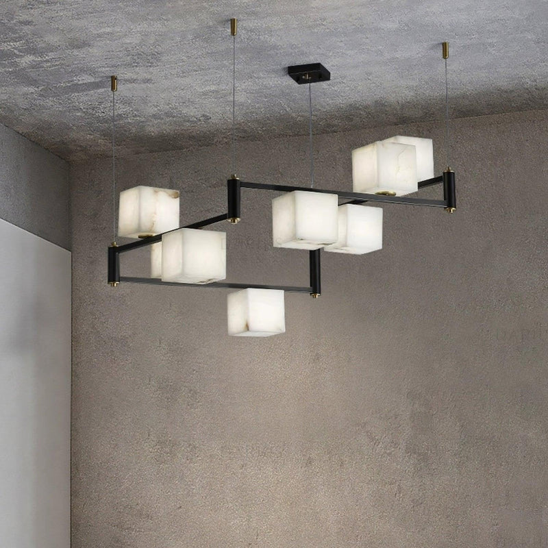 Alabaster Square Box Chandelier-DWHOME