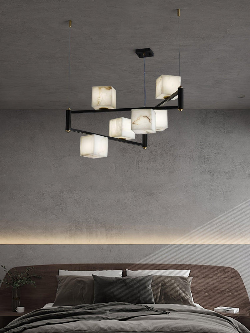 Alabaster Square Box Chandelier-DWHOME