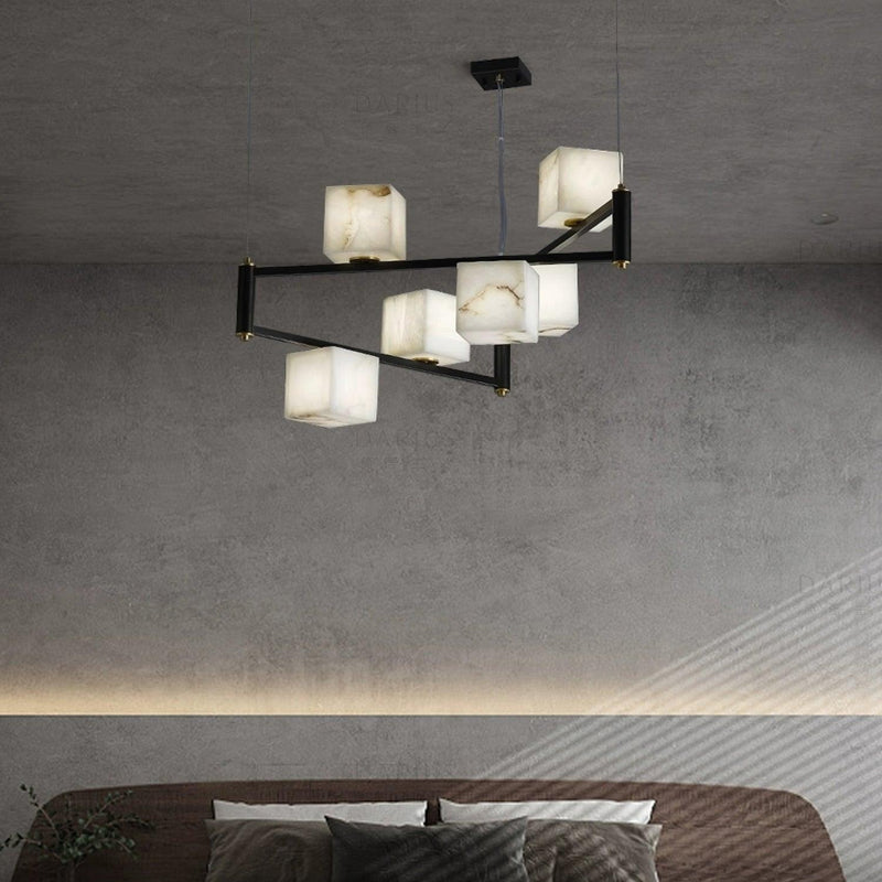 Alabaster Square Box Chandelier-DWHOME