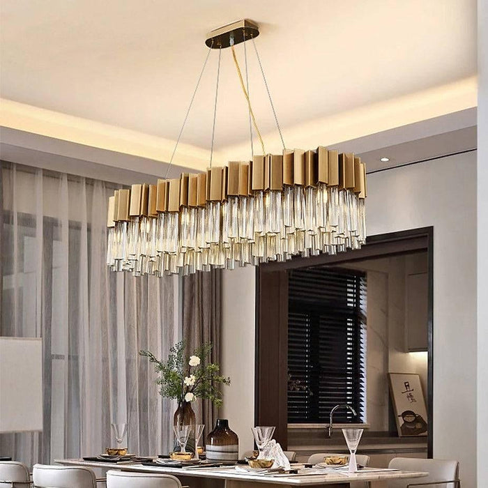Milano Brushed Gold Dining Room Crystal Chandelier-DWHOME