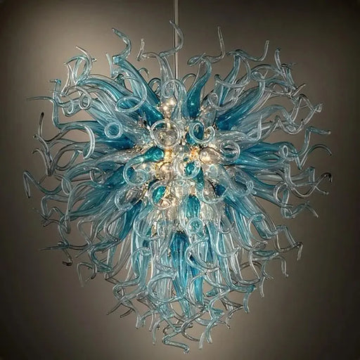 Modern Aqua Blue Glass Chandelier.