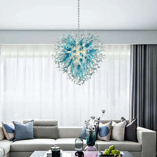 Modern Aqua Blue Glass Chandelier.