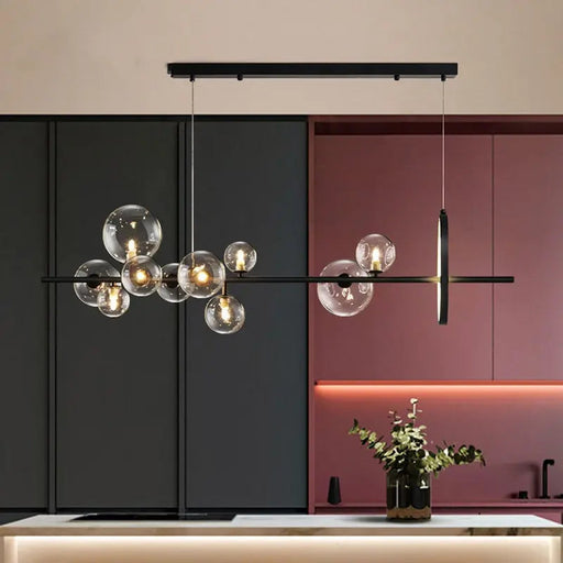 Modern Black Glass Chandelier.