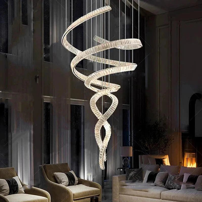 Modern Crystal Light Fixture for Staircase & Foyer & High Ceiling-DWHOME