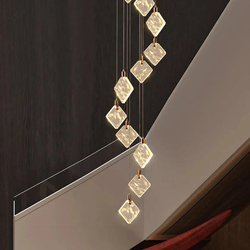 Modern Gold Long Spiral Crystal Chandelier for Staircase.