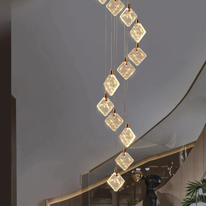 Modern Gold Long Spiral Crystal Chandelier for Staircase.