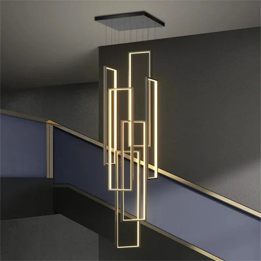 Modern Large Vertical Rectangle Chandelier For Staircase.