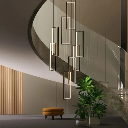 Modern Large Vertical Rectangle Chandelier For Staircase.