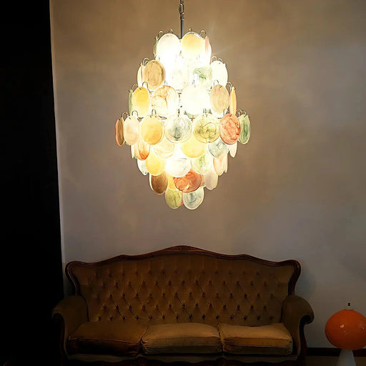 Huge Vintage Murano Multicolored Disks Chandelier-DWHOME
