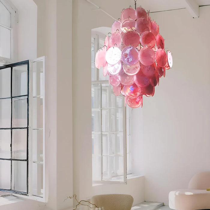 Huge Vintage Murano Pink Disks Chandelier-DWHOME