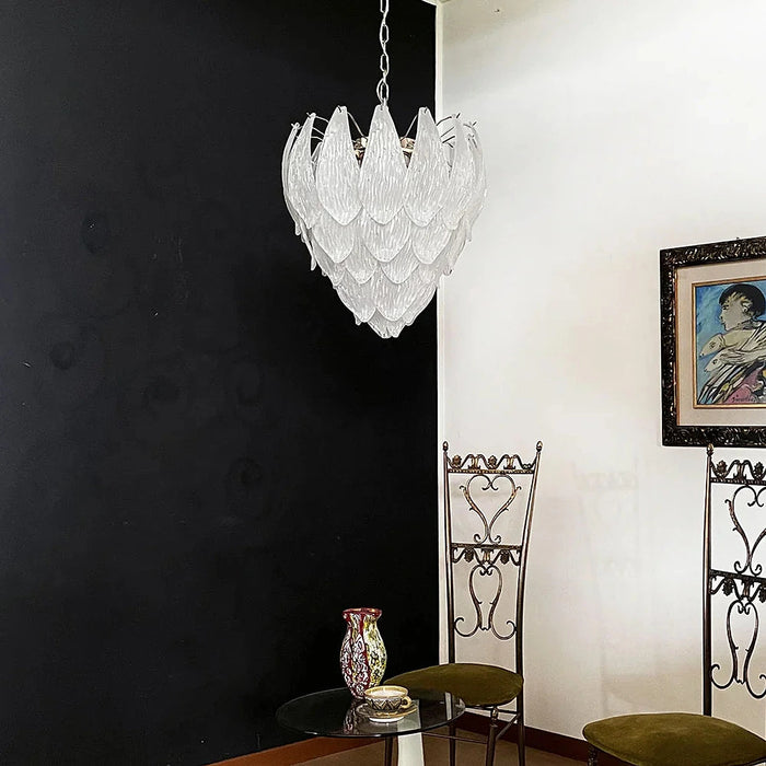 Murano Frosted Carved Glass Leaves Chandelier-DWHOME