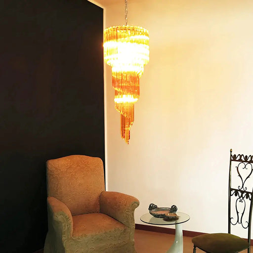 Murano Spiral Amber Prism Glass Chandelier-DWHOME