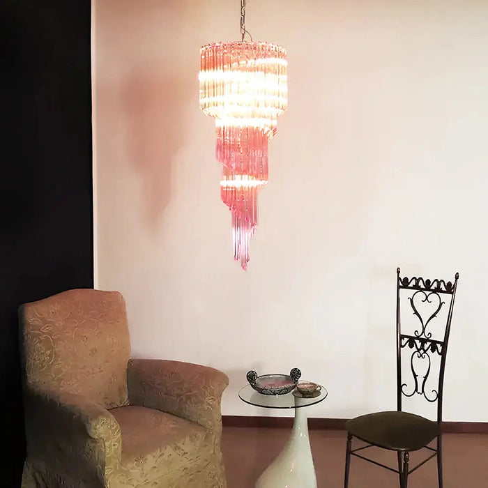 Murano Spiral Pink Prism Glass Chandelier-DWHOME