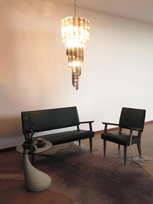 Murano Spiral Transparent Smoked Prism Glass Chandelier-DWHOME