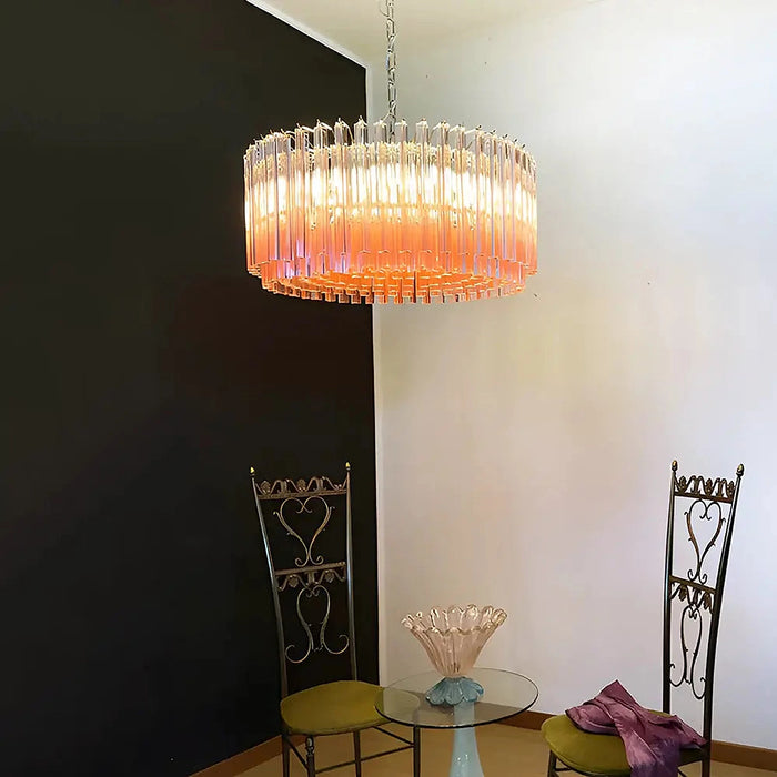 Murano Triedri Round Prisms Pink Chandelier-DWHOME