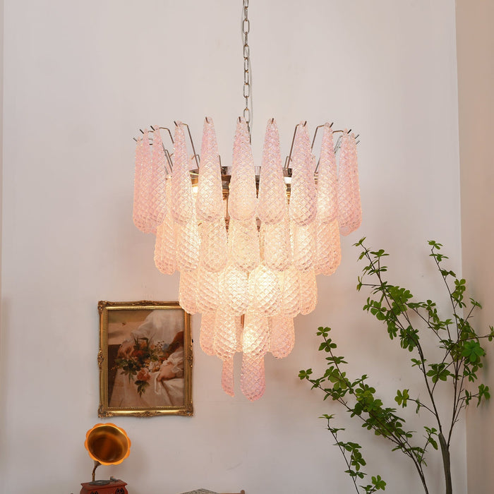 Murano Pink Glass Dewdrop Chandelier-DWHOME