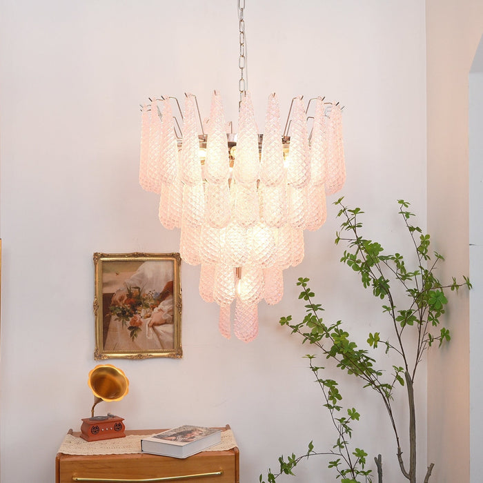 Murano Pink Glass Dewdrop Chandelier-DWHOME