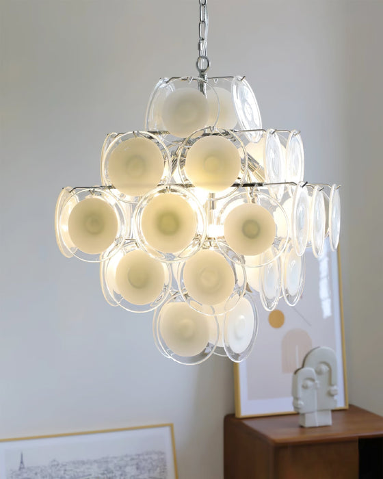 Murano Disc White Glass Chandelier-DWHOME