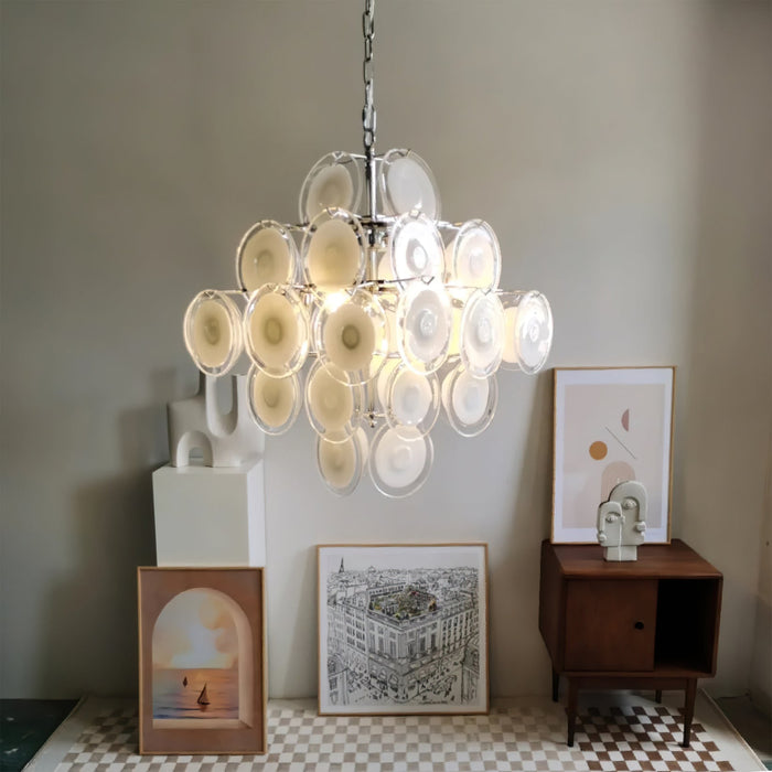 Murano Disc White Glass Chandelier-DWHOME