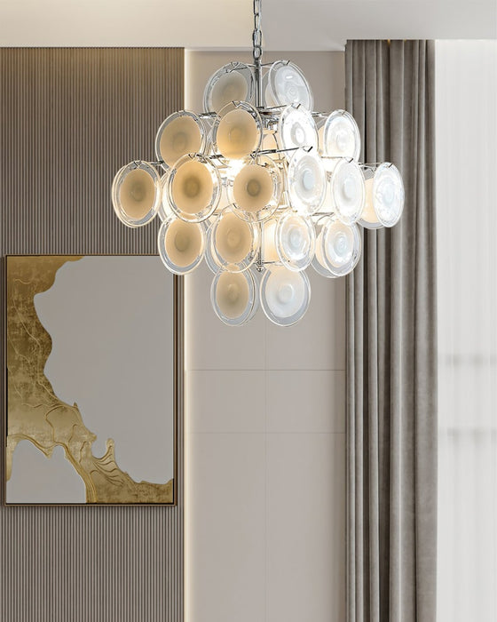 Murano Disc White Glass Chandelier-DWHOME