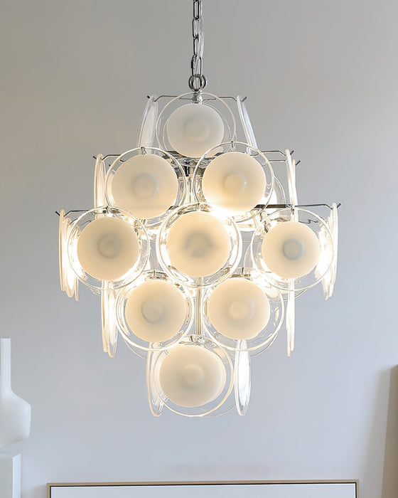 Murano Disc White Glass Chandelier-DWHOME