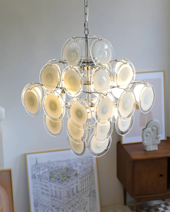 Murano Disc White Glass Chandelier-DWHOME