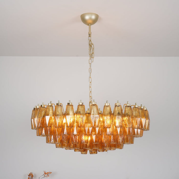 Murano Rhombus Amber Glass Chandelier.