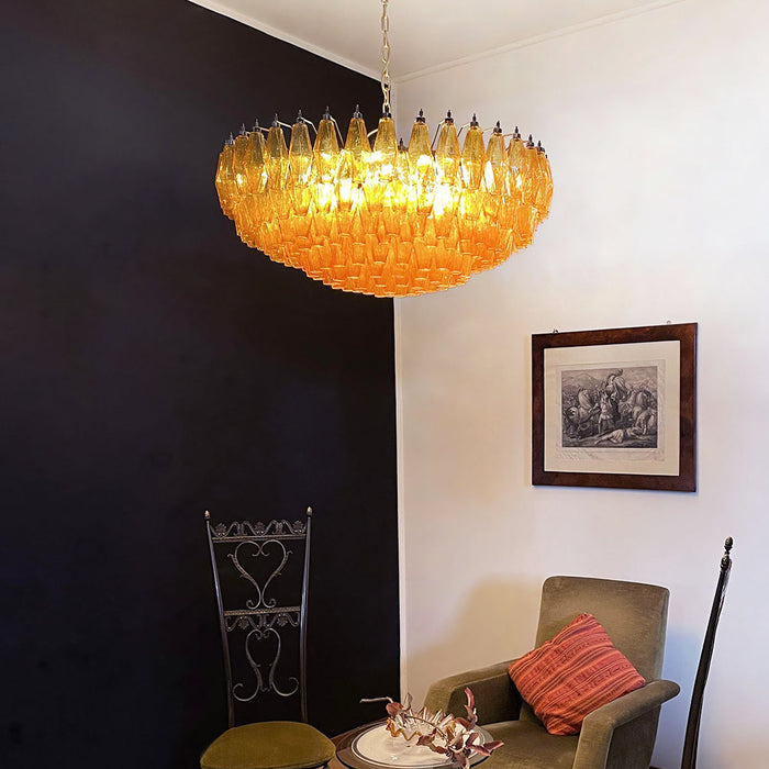 Murano Rhombus Amber Glass Chandelier.