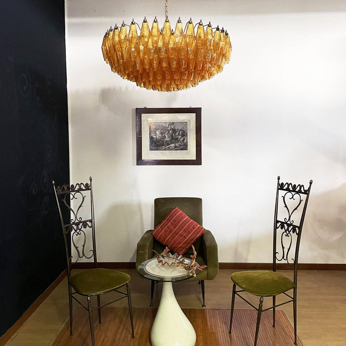 Murano Rhombus Amber Glass Chandelier.