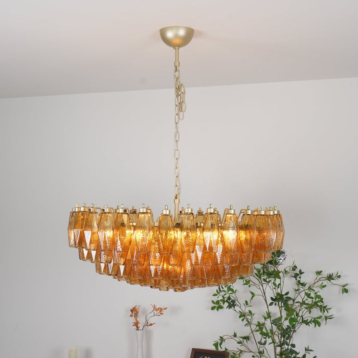 Murano Rhombus Amber Glass Chandelier.